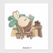 Sticker Lapin de magasin de café mignon (Feuille)
