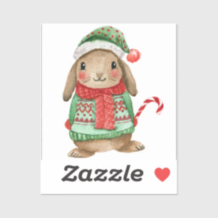 Sticker Lapin de Noël festif avec canne à bonbon