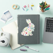 Sticker Lapin de Pâques aux fleurs sauvages roses et bleue (Couverture iPad)