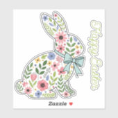 Sticker Lapin de Pâques aux fleurs sauvages roses et bleue (Feuille)