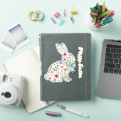 Sticker Lapin de Pâques aux fleurs sauvages roses et bleue (Couverture iPad)