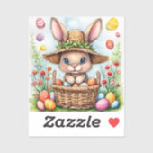Sticker Lapin de Pâques dans un panier d'oeufs peints Joye (Feuille)