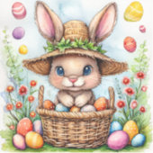 Sticker Lapin de Pâques dans un panier d'oeufs peints Joye (Recto)