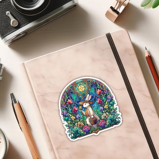 Sticker Lapin de Pâques en vitrail coloré Art nouveau