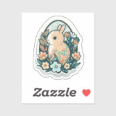 Sticker Lapin de Pâques et fleurs de printemps (Feuille)