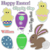 Sticker Lapin de Pâques Jaune Poussin Œufs Nom (Devant)