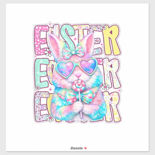 Sticker Lapin de Pâques Joyeux Coquette Nœud Prépa Jour de (Feuille)