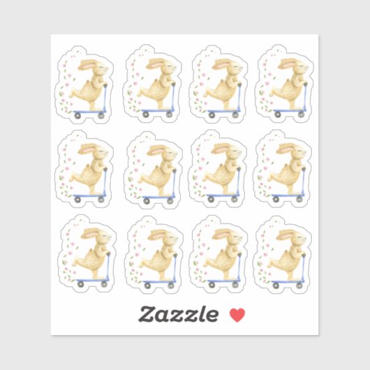 Sticker Lapin De Pâques Sur Un Scooter (Feuille)