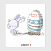 Sticker Lapin De Pâques Tirant Oeuf De Pâques En Trolley (Feuille)