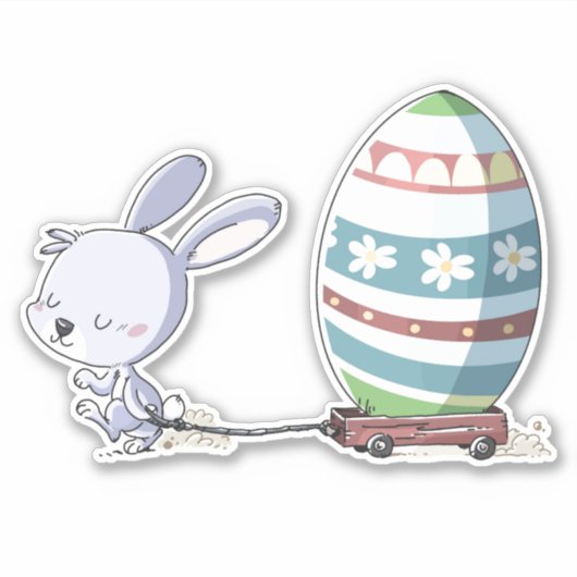 Sticker Lapin De Pâques Tirant Oeuf De Pâques En Trolley (Devant)
