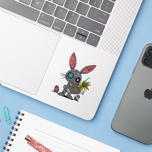 Sticker Lapin de Pâques Voodoo (Ordinateur portable avec iPhone)