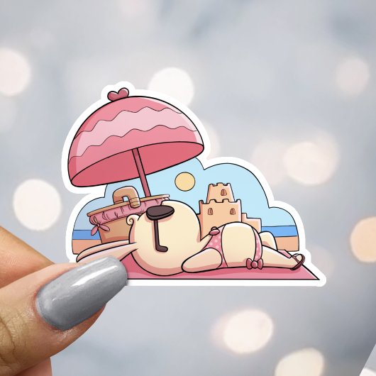 Sticker Lapin de plage mignon en rose