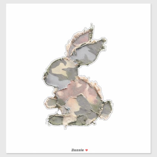 Sticker Lapin Drôle Crochet Patchwork Camo Lapin Heureux E (Feuille)