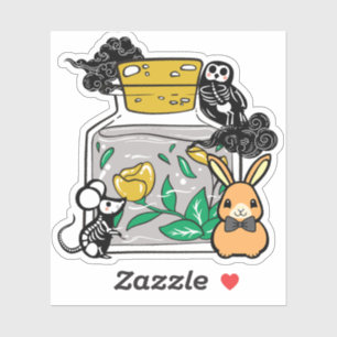 Sticker Lapin élégant et compagnons squelettes