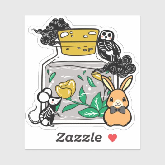 Sticker Lapin élégant et compagnons squelettes (Feuille)
