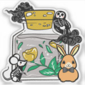 Sticker Lapin élégant et compagnons squelettes (Devant)
