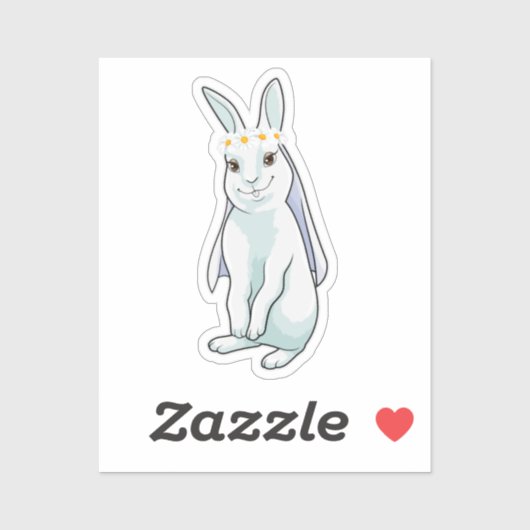 Sticker Lapin en mariée avec couronne de fleurs (Feuille)