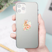 Sticker Lapin et Fleurs Roses Pâques (Téléphone)