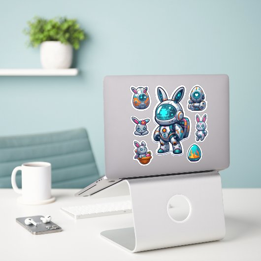 Sticker lapin futuriste pâques (Ordinateur portable sur le bureau)