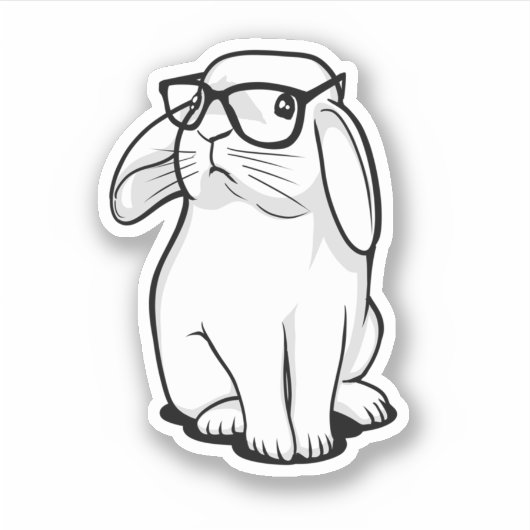 Sticker Lapin Hipster Drôle Lapin Avec Lunettes Mignonne A (Devant)