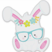 Sticker Lapin Hipster, Lapin Avec Lunettes, Lapin, Fleurs (Devant)