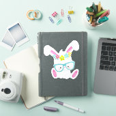 Sticker Lapin Hipster, Lapin Avec Lunettes, Lapin, Fleurs (Couverture iPad)