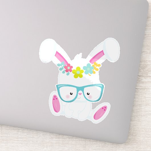 Sticker Lapin Hipster, Lapin Avec Lunettes, Lapin, Fleurs (Détail)