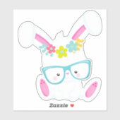 Sticker Lapin Hipster, Lapin Avec Lunettes, Lapin, Fleurs (Feuille)