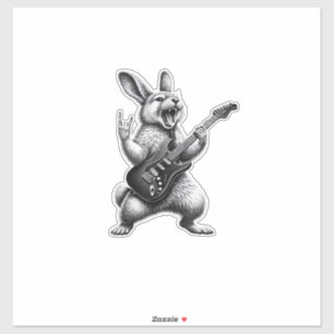 Sticker Lapin jouant de la guitare Rock Star Lapin amateur