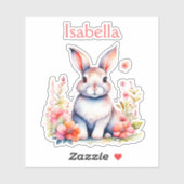 Sticker Lapin lapin personnalisé en Fleurs roses (Feuille)