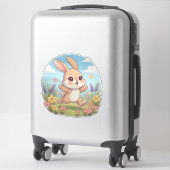 Sticker Lapin mignon sautant dans un champ de fleurs (Sur valise)