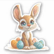 Lapin Pastel aux teintes bleues avec oeufs de Pâqu