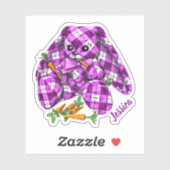 Sticker Lapin Plaid Violet n Carotte Nom (Feuille)