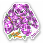 Sticker Lapin Plaid Violet n Carotte Nom (Devant)