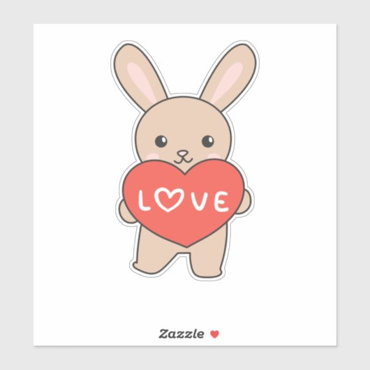 Sticker Lapin Pour La Saint Valentin Beaux Animaux Avec Co (Feuille)