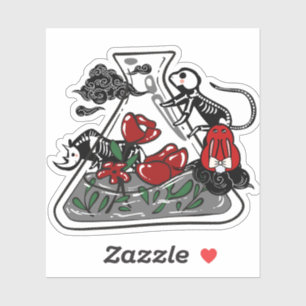 Sticker Lapin rouge et pot d'alchimie squelettique