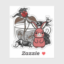Lapin Rouge Foncé et Tasse de Thé Mystique