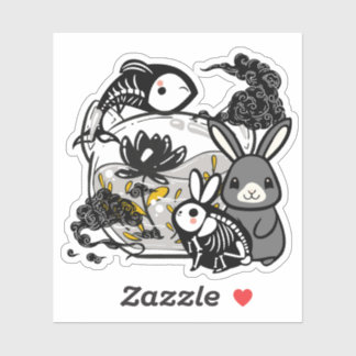 Sticker Lapin squelette Kawaii & Art du poisson Zen
