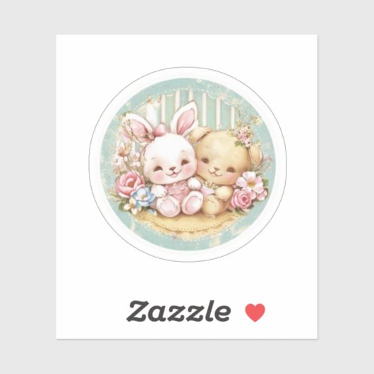 Sticker lapin vintage et ours (Feuille)