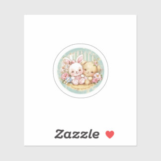 Sticker lapin vintage et ours