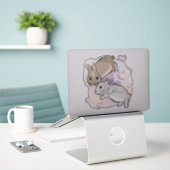 Sticker Lapins câlins aquarelle (Ordinateur portable sur le bureau)