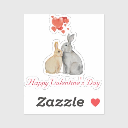 Sticker lapins d'aquarelle Heureuse Sainte-Valentin (Feuille)