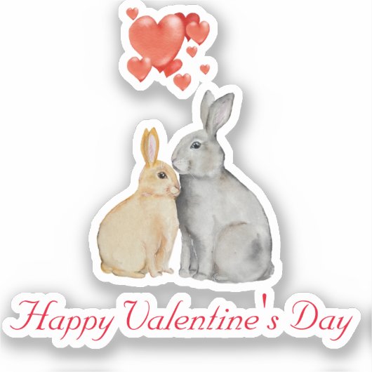 Sticker lapins d'aquarelle Heureuse Sainte-Valentin (Recto)