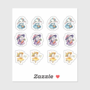 Sticker Lapins De Pâques En Jolies Robes