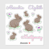 Sticker Lapins et fleurs mignons personnalisés en queue de (Feuille)