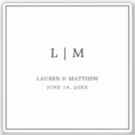 Sticker Lauren Noir et Blanc Monogramme Mariage élégant<br><div class="desc">Simple sticker en vinyle mariage noir et blanc avec un design moderne mais élégant avec votre monogramme à deux lettres avec vos noms et date mariage entouré d'une mince bordure. Un design chic et design qui conviendra à un couple minimaliste.</div>