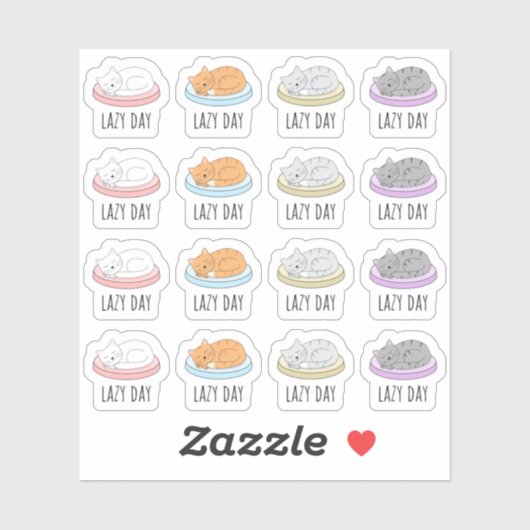 Sticker Lazy Relaxation Chillout Jour Dormir Chats Cosy (Feuille)
