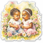 Sticker Le Baby shower de la double fille afro-américaine (Devant)