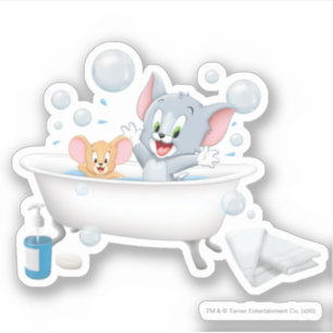 Sticker Le bébé Tom et Jerry prenant un bain