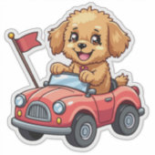 Sticker Le caniche de Kawaii dans une voiture jouet (Devant)